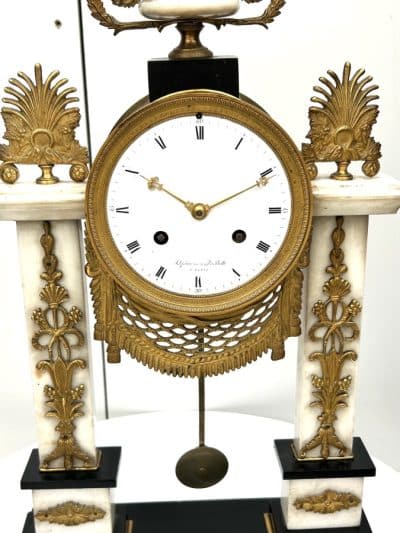 French Empire Marble Portico Clock