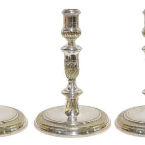 Set of 3 Silver Plated Candlesticks Antique Silver