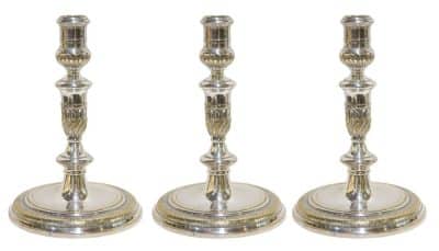 Set of 3 Silver Plated Candlesticks Antique Silver 3