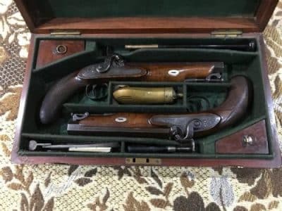 R Fenton London 1780-1840 Boxed Pair Duellers Percussion Pistols