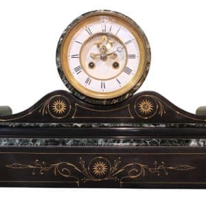 8 Day Slate & Verdi Anticho Marble Drumhead Mantle Clock Antique Clocks