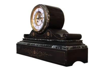 8 Day Slate & Verdi Anticho Marble Drumhead Mantle Clock Antique Clocks 4