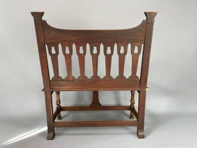 Arts & Crafts Oak Hall Settle by Shapland & Petter - Image 7