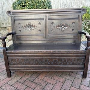 Shapland & Petter Arts & Crafts Oak Settle Hall Seat Antique Benches
