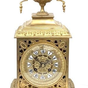 Bronze Ormolu Cubed Shaped Mantel Clock – 8 Day Striking Clock bronze clock Antique Clocks