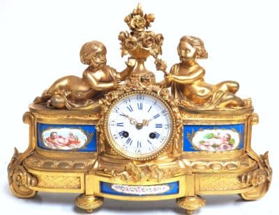 Fine Ormolu French Antique Mantel Clock – 8-Day Striking Blue Sevres Mantle Clock C1850