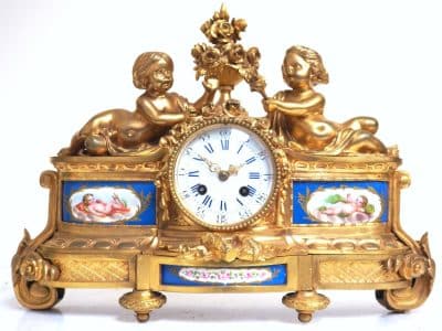 Fine Ormolu French Antique Mantel Clock – 8-Day Striking Blue Sevres Mantle Clock C1850 French Ormolu Antique Clocks 4