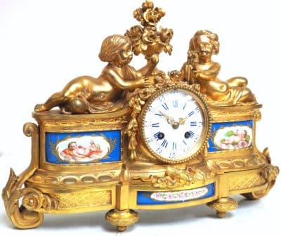Fine Ormolu French Antique Mantel Clock – 8-Day Striking Blue Sevres Mantle Clock C1850 French Ormolu Antique Clocks 12