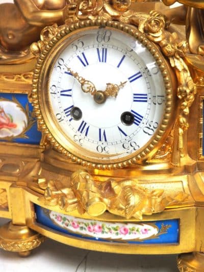 Fine Ormolu French Antique Mantel Clock – 8-Day Striking Blue Sevres Mantle Clock C1850 French Ormolu Antique Clocks 9