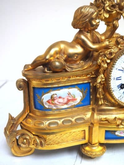 Fine Ormolu French Antique Mantel Clock – 8-Day Striking Blue Sevres Mantle Clock C1850 French Ormolu Antique Clocks 8