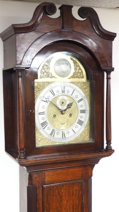 19THC Swan Neck Pediment Longcase Clock Arched Silver & Brass Dial 8 Day Movement Signed Nathanid Washboun Gloucester Antique Antique Clocks 12