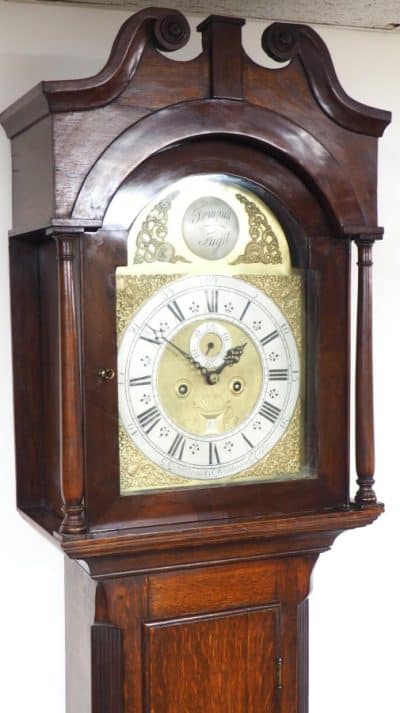 19THC Swan Neck Pediment Longcase Clock Arched Silver & Brass Dial 8 Day Movement Signed Nathanid Washboun Gloucester - Image 10