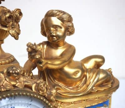 Fine Ormolu French Antique Mantel Clock – 8-Day Striking Blue Sevres Mantle Clock C1850 French Ormolu Antique Clocks 7