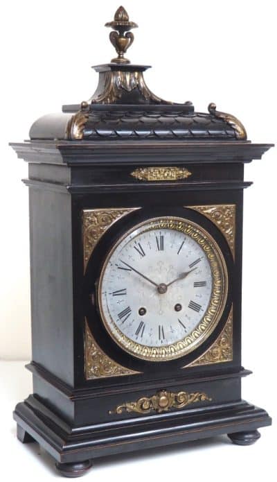 Superb Antique German Ebony 8-Day Mantel Clock Gong Striking Bracket Clock by Lenzkirch bracket clock Antique Clocks 18