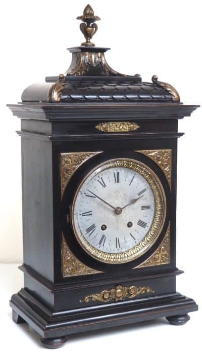 Superb Antique German Ebony 8-Day Mantel Clock Gong Striking Bracket Clock by Lenzkirch - Image 16