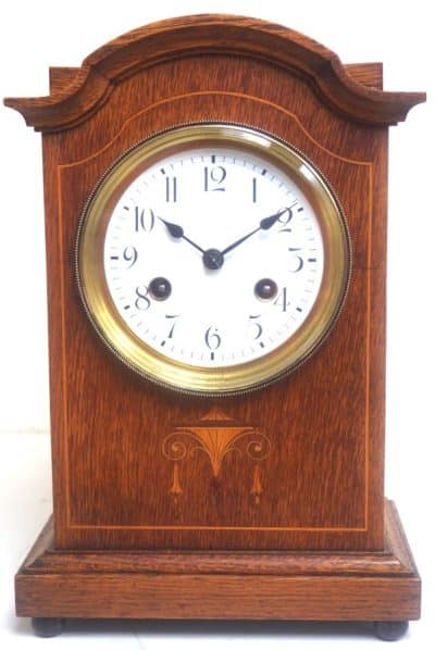 Antique Junghans German Mantel Clock C1900 Inlaid Oak Mantle Clock