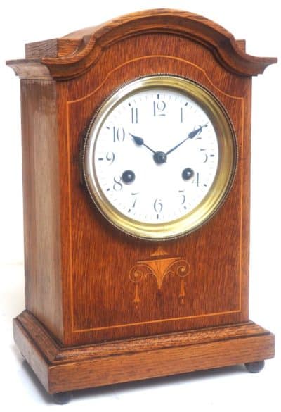 Antique Junghans German Mantel Clock C1900 Inlaid Oak Mantle Clock - Image 2