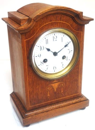 Antique Junghans German Mantel Clock C1900 Inlaid Oak Mantle Clock - Image 5