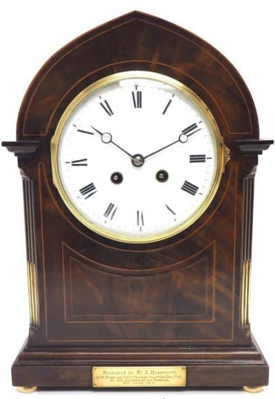 Antique French Flame Mahogany Bracket Clock – 8-Day Striking Mantle Clock bracket clock Antique Clocks 3