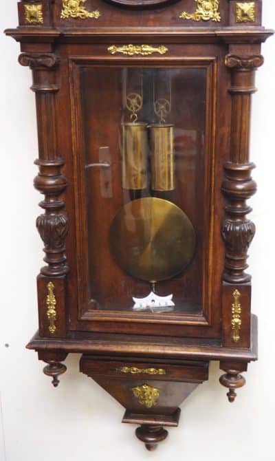 Superb Antique Gustav Becker Walnut 8-Day Twin Weight Striking Vienna Regulator Wall Clock - Image 10