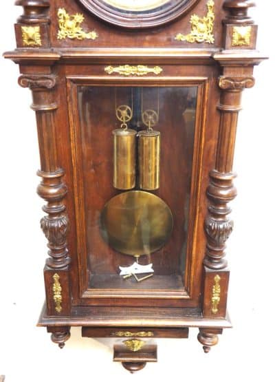 Superb Antique Gustav Becker Walnut 8-Day Twin Weight Striking Vienna Regulator Wall Clock - Image 8