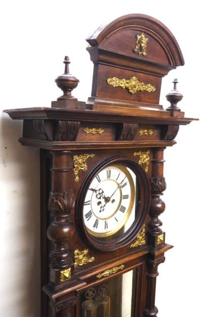 Superb Antique Gustav Becker Walnut 8-Day Twin Weight Striking Vienna Regulator Wall Clock - Image 7