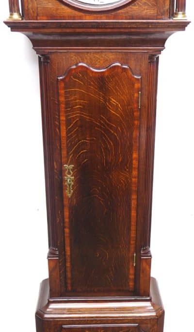 Antique Longcase Clock Fine English Oak Grandfather Clock with Painted Dial - Image 10