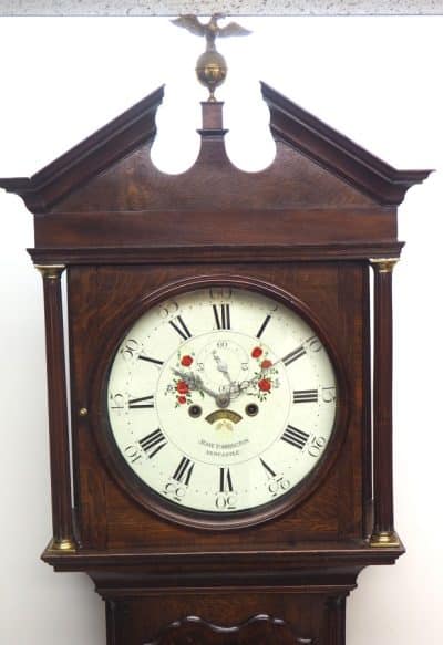 Antique Longcase Clock Fine English Oak Grandfather Clock with Painted Dial