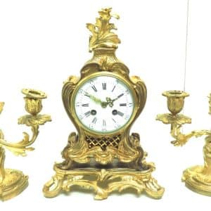 Superb Antique French Ormolu Mantel Candelabra Clock Set Scrolling Decoration French clock Antique Clocks