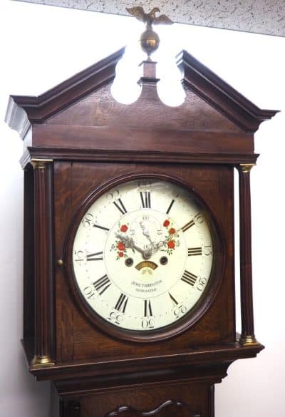 Antique Longcase Clock Fine English Oak Grandfather Clock with Painted Dial - Image 11