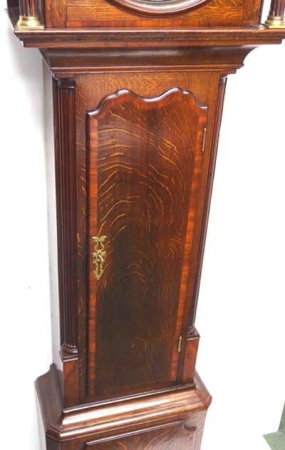 Antique Longcase Clock Fine English Oak Grandfather Clock with Painted Dial - Image 9