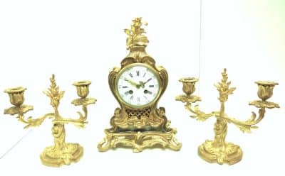 Superb Antique French Ormolu Mantel Candelabra Clock Set Scrolling Decoration French clock Antique Clocks 17