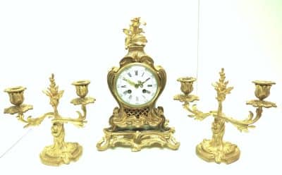 Superb Antique French Ormolu Mantel Candelabra Clock Set Scrolling Decoration - Image 15