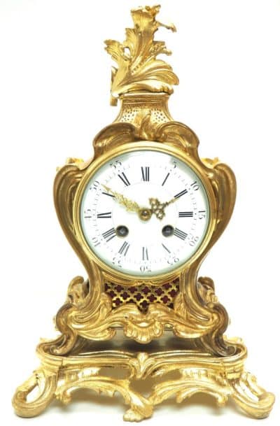 Superb Antique French Ormolu Mantel Candelabra Clock Set Scrolling Decoration French clock Antique Clocks 16
