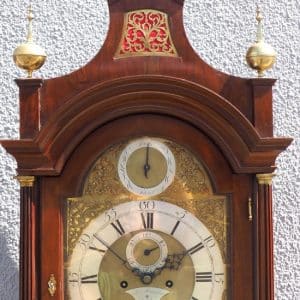 19THC Pagoda Top Longcase Clock in Solid Mahogany Case Arched Silver & Brass Dial Signed Joseph Herring London clock Antique Clocks