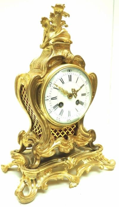 Superb Antique French Ormolu Mantel Candelabra Clock Set Scrolling Decoration French clock Antique Clocks 15