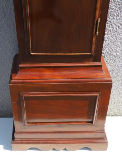 19THC Pagoda Top Longcase Clock in Solid Mahogany Case Arched Silver & Brass Dial Signed Joseph Herring London - Image 8