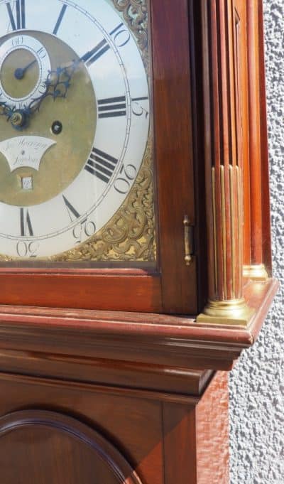 19THC Pagoda Top Longcase Clock in Solid Mahogany Case Arched Silver & Brass Dial Signed Joseph Herring London - Image 6