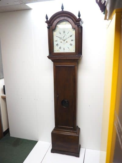 Antique Longcase Clock Fine British Oak Grandfather Clock With Arched Painted Dial - Image 13