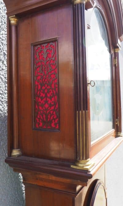 19THC Pagoda Top Longcase Clock in Solid Mahogany Case Arched Silver & Brass Dial Signed Joseph Herring London clock Antique Clocks 6