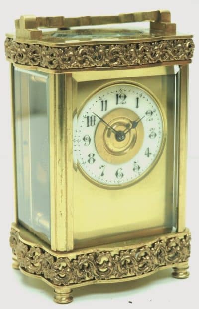 Rare Antique French 8-Day Carriage Clock Serpentine Case Fleur De Lis Decorations carriage clock Antique Clocks 13