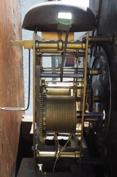 19THC Pagoda Top Longcase Clock in Solid Mahogany Case Arched Silver & Brass Dial Signed Joseph Herring London - Image 2
