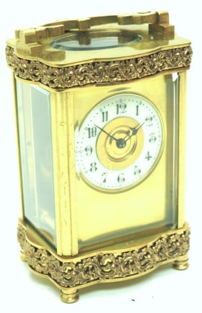 Rare Antique French 8-Day Carriage Clock Serpentine Case Fleur De Lis Decorations carriage clock Antique Clocks 12