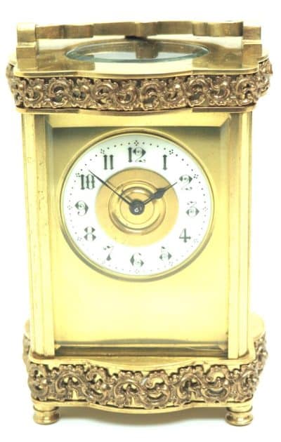 Rare Antique French 8-Day Carriage Clock Serpentine Case Fleur De Lis Decorations carriage clock Antique Clocks 3