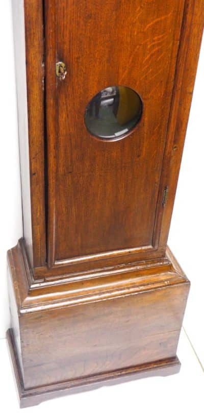 Antique Longcase Clock Fine British Oak Grandfather Clock With Arched Painted Dial - Image 10
