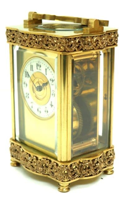 Rare Antique French 8-Day Carriage Clock Serpentine Case Fleur De Lis Decorations carriage clock Antique Clocks 10