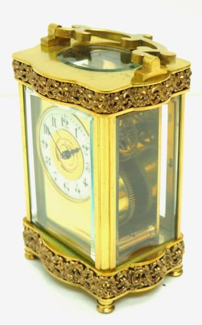 Rare Antique French 8-Day Carriage Clock Serpentine Case Fleur De Lis Decorations carriage clock Antique Clocks 9