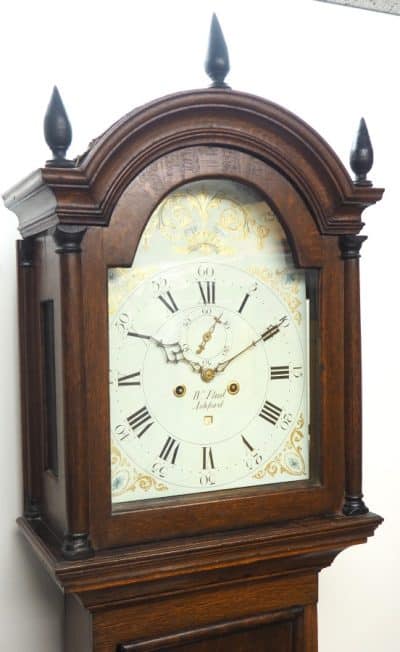 Antique Longcase Clock Fine British Oak Grandfather Clock With Arched Painted Dial - Image 9