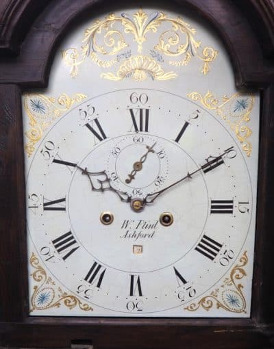 Antique Longcase Clock Fine British Oak Grandfather Clock With Arched Painted Dial - Image 7