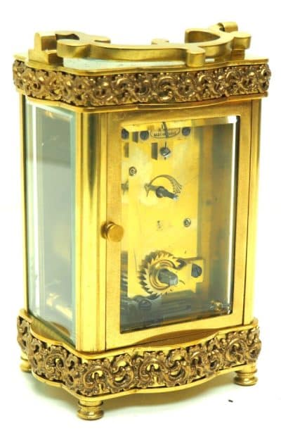 Rare Antique French 8-Day Carriage Clock Serpentine Case Fleur De Lis Decorations carriage clock Antique Clocks 7